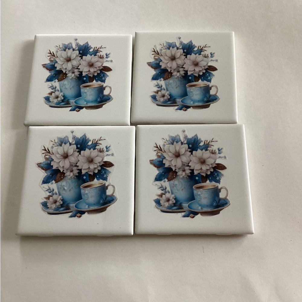 COPY - Floral Blue and White Ceramic Coasters